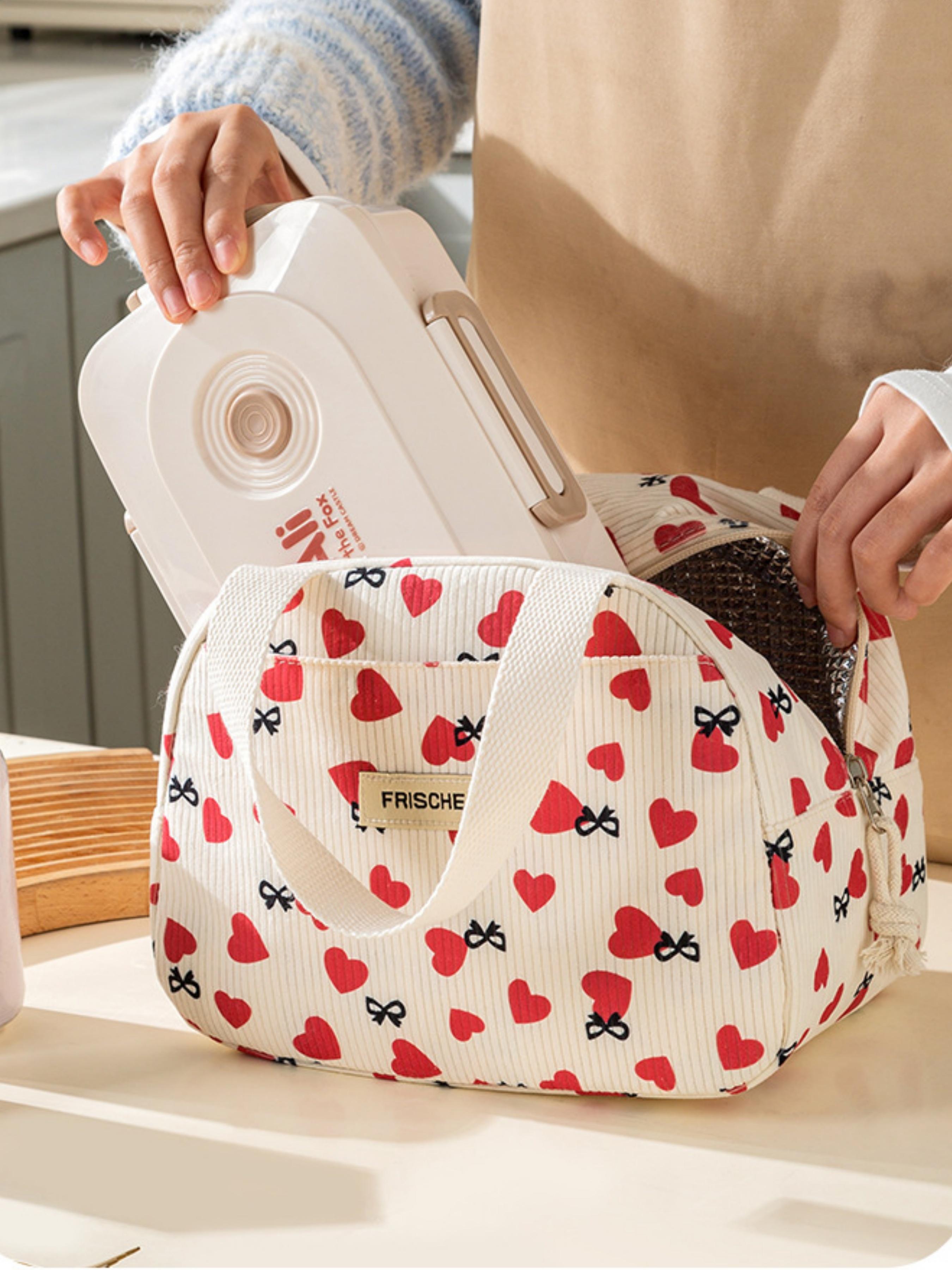 Strawberry Floral Large Capacity Insulated Lunch Box Bag, Heat-Resistant Wide Mouth Bento, Ideal for Picnics, Easy Carry, Spacious, Compatible with Containers
