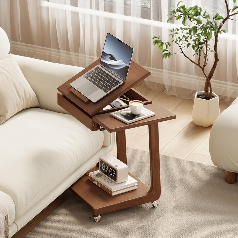 【HOT】Rolling Side Table – Solid Wood Mobile Side Table with Wheels, Adjustable Sofa Table for Living Room, Bedroom, and More, Trending Pick, Influencer Favorite