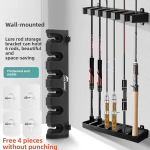 DeepJaw Outfitters Vertical Wall Mount Fishing Rod Holder Adjustable Height 6 Rod Storage Rack for Lure Fishing Gear Organization  tackle organizer