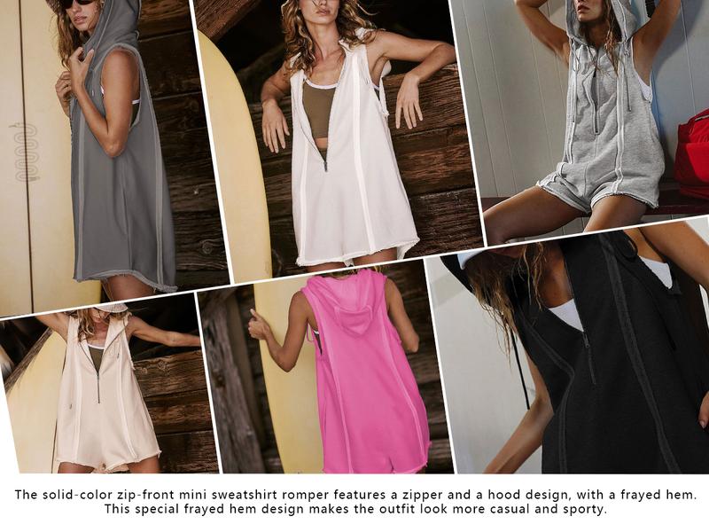 Yeokou Short Half Zipper Sports jumpsuit for Fitness Outdoor Leisure Sleeveless Loose Hoodie for Women