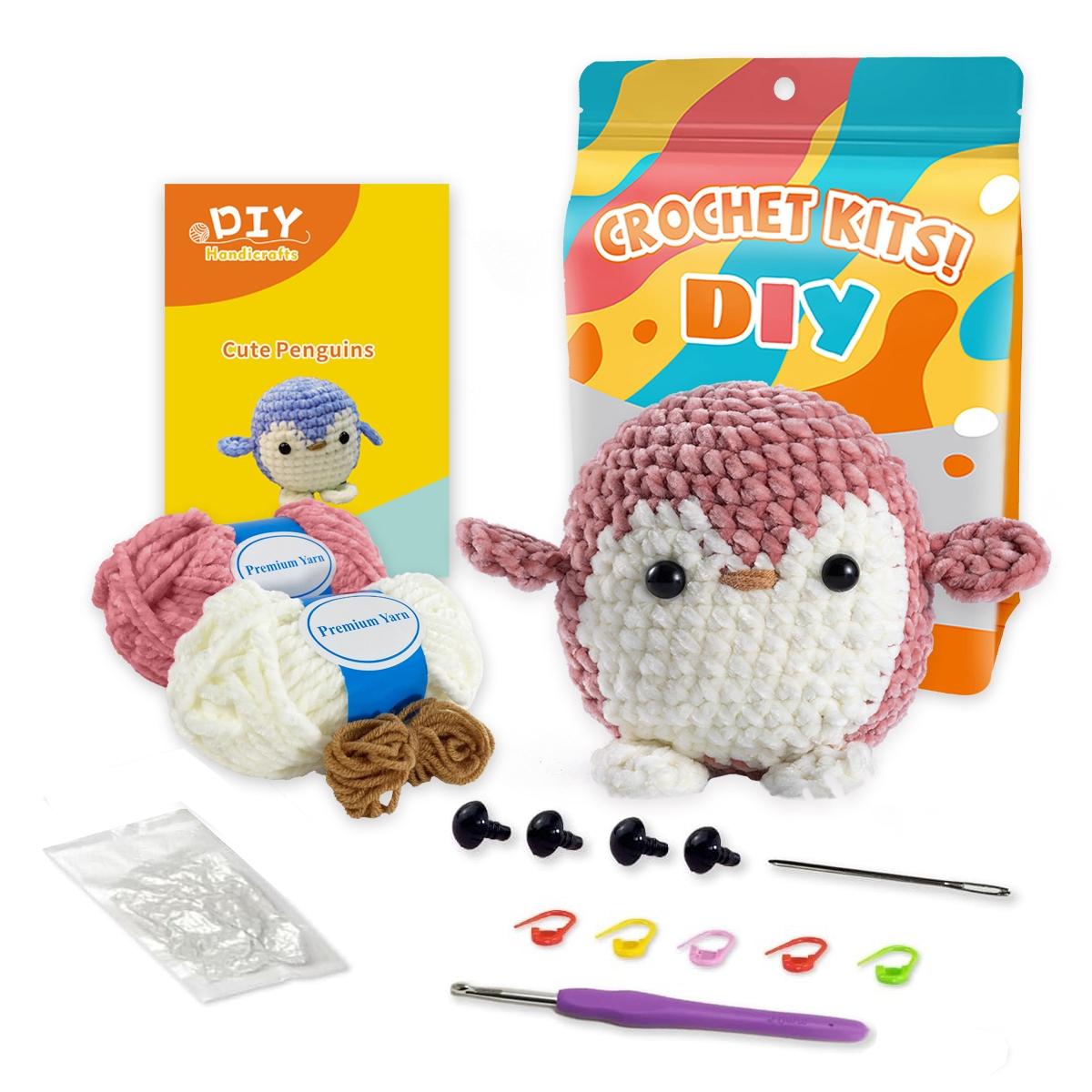 Beginner DIY Crochet Kit, Cute Shiny Plush Penguin, Easy to Learn, Perfect for Doll Gifts, Stress Relief, Knitting Learning, Includes Video Tutorial