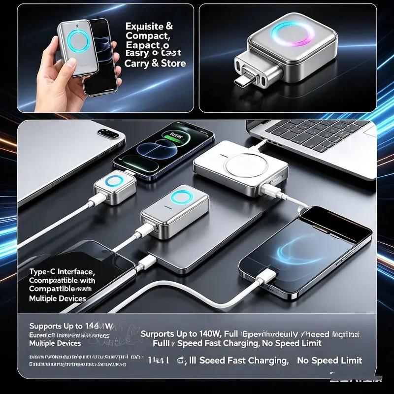 Intelligent automatic stop charging adapter, 140W USB-C PD Fast Charger automatic disconnection charger, equipped with a charging completion pop-out device, intelligent power-off protector, safe overnight charging, compatible with various Type-C devices