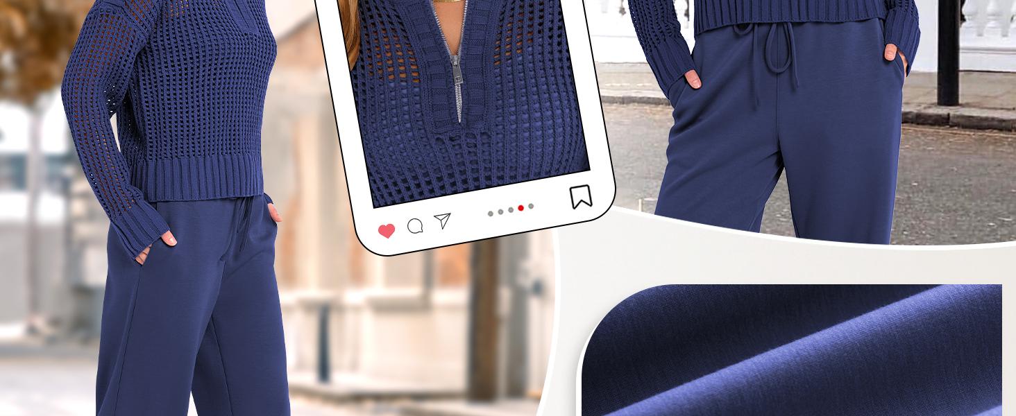 ANRABESS Womens 2 Piece Outfits 2025 Fall Crochet Knit Half Zip Sweater Top Wide Leg Pant Travel Matching Sets Lounge Clothes ANRABESS Womens 2 Piece Outfits 2025 Fall Crochet Knit Half Zip Sweater Top Wide Leg Pant Travel Matching Sets Lounge Clothes