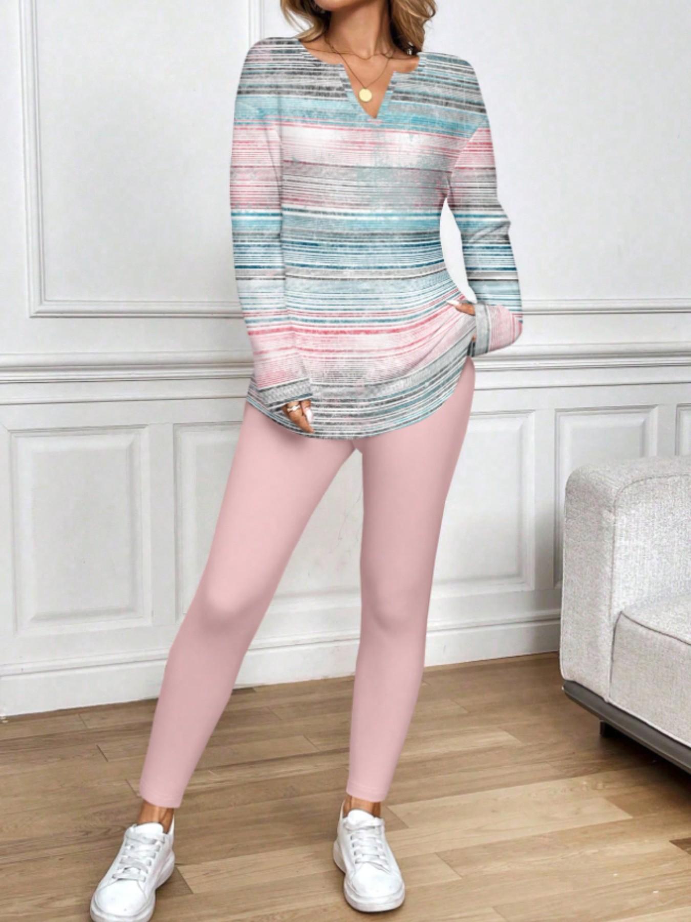 2pcs/Set Women Long Sleeve T-Shirt And Leggings, spring/Autumn/Winter Work From Home Outfit Comfortable Outfits For Women 2 Piece Lounge Sets Woman Lounge Wear Breakfast Outfits For Women