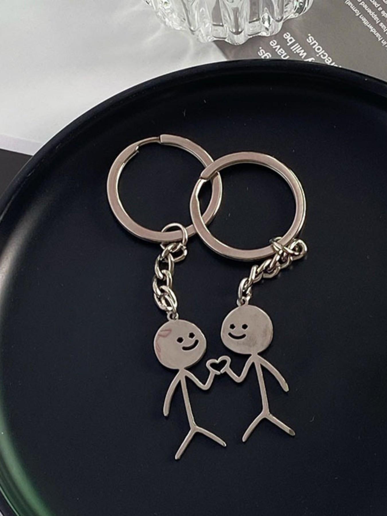2 Pcs Set Metal Matchstick Man Keychain, Unique Funny Student Friend Couple Bag Decoration, Perfect Gift for Back-To-School Season