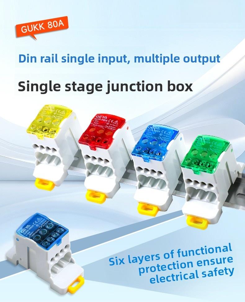 4 pack Power Distribution Block, UKK 80A Single Pole DIN Rail Mount Terminal Block, 1-in Multi-out Modular Connector for Industrial Electrical Control Boxes and Cabinets