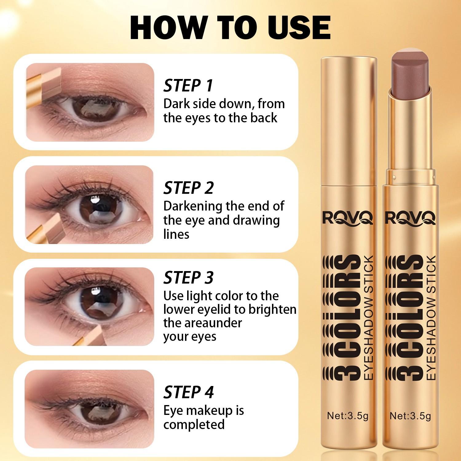 Three Color Eyeshadow Stick, Matte and Shimmer Finish, Waterproof, Easy Application, Perfect for All Makeup Styles, Ideal Valentine's Gift