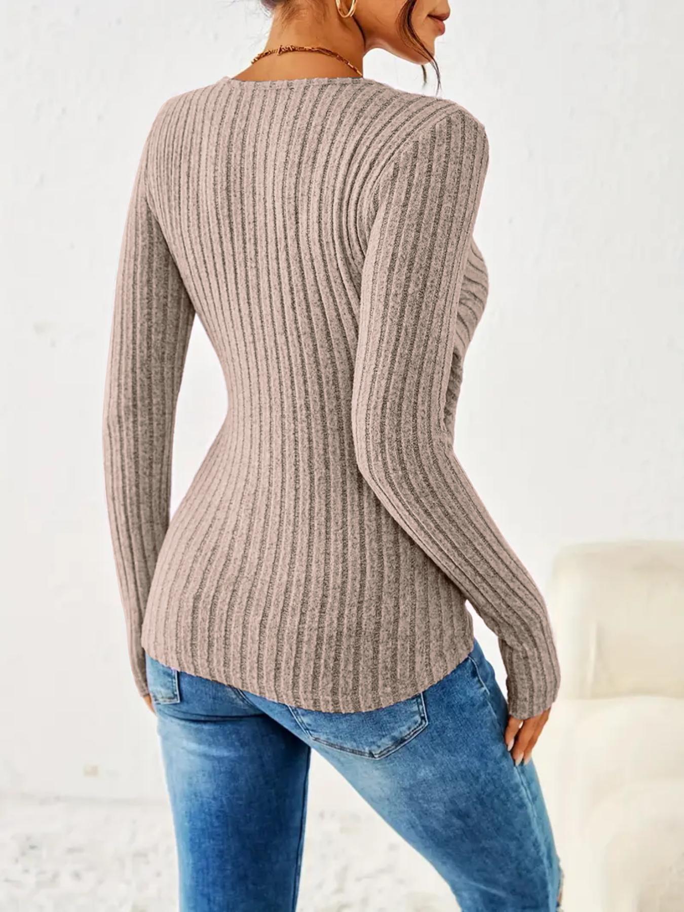 Women's New Style Solid Color Crinkle Cross Neck Long Sleeve Button Front Top, Casual Fashion Blouse for Daily Wear