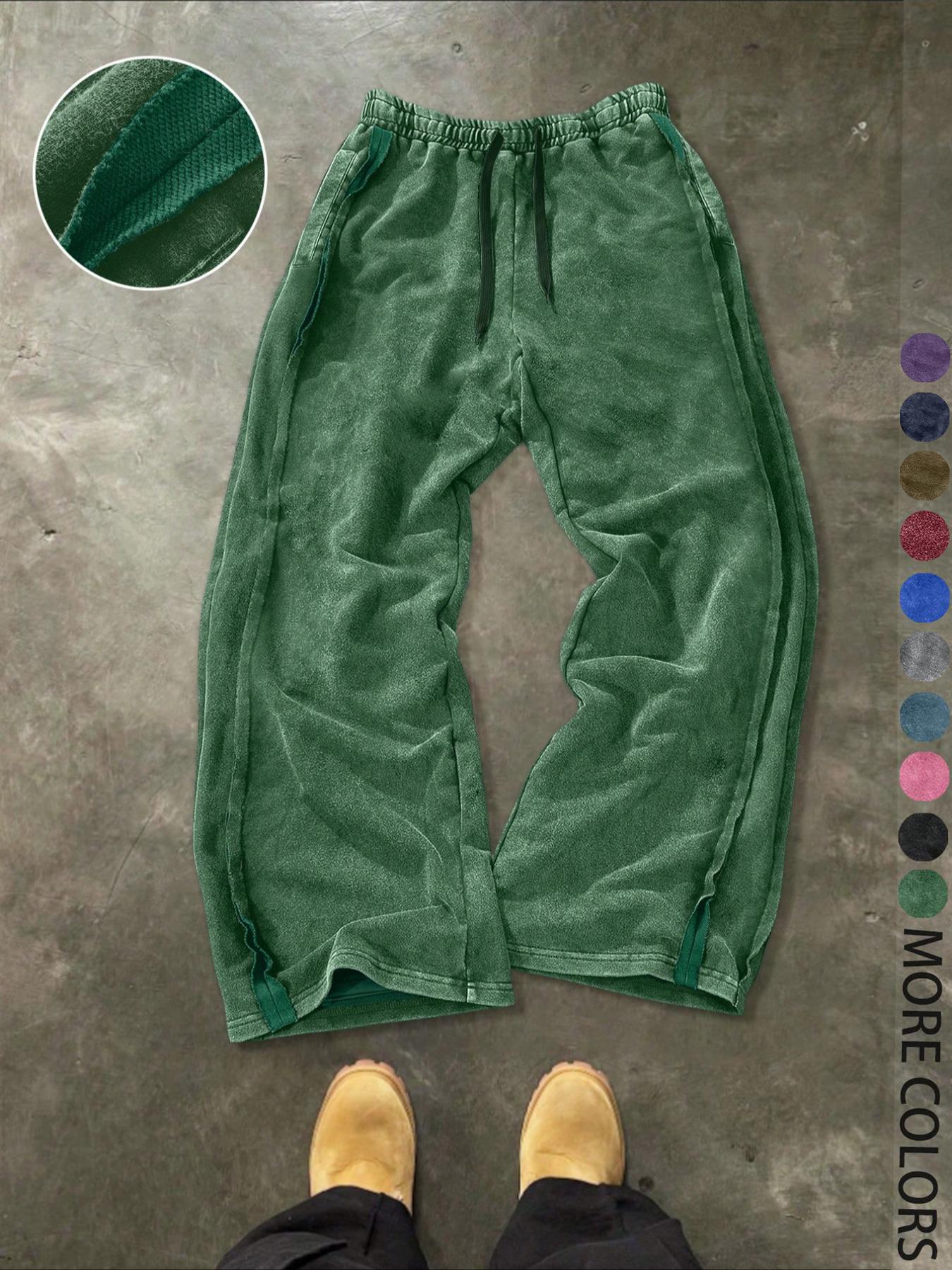 Men's Streetwear Cotton Joggers, Loose Fit Elastic Waist Plain Knit Pants, Washed Fabric with Vintage Details, Casual Fashion for Daily Wear