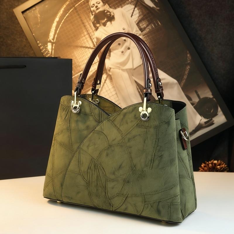 Elegant Vintage Patchwork Handbag, Large Capacity Commuter Tote Bag, Lightweight Luxury Mom Bag, Single Shoulder Crossbody Bag