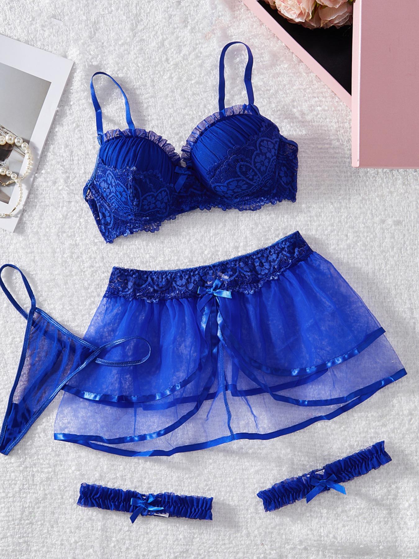 Women's Contrast Floral Lace Lingerie Five-piece Set , Sexy Romantic Teddy Lingerie Set, Women's Lingerie & Underwear for All Seasons