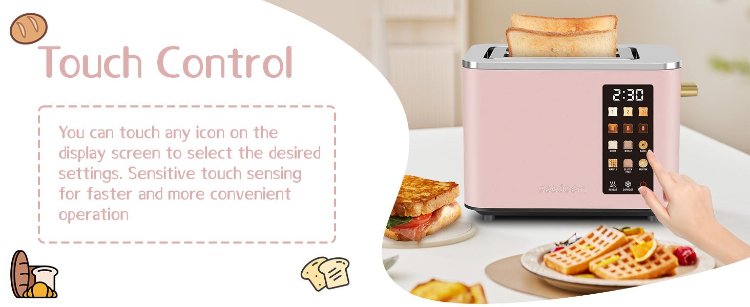 Toaster 2 Slice, Smart Stainless Toaster,Touch Control Screen,  6 Shade Setting, 6 Bread Selection, Countdown, Removable Crumb Tray, 900W, Peach Pink toaster 2  slice Toasting Defrost Kitchen Appliances Multifunction Durable Toastie Maker tiktokshopspring