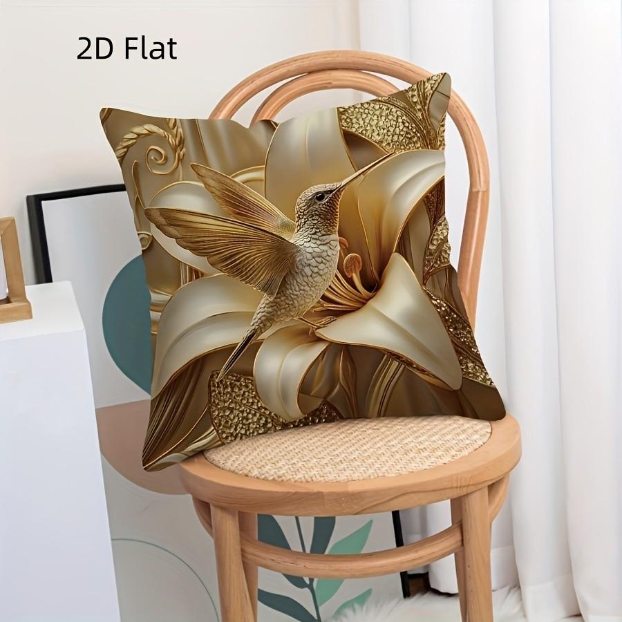 Modern Hummingbird and Lily Decorative Pillow Cover, 1 Piece, Invisible Zipper, Easy to Clean, for Bedroom, Living Room, Sofa, Car, Home Decoration