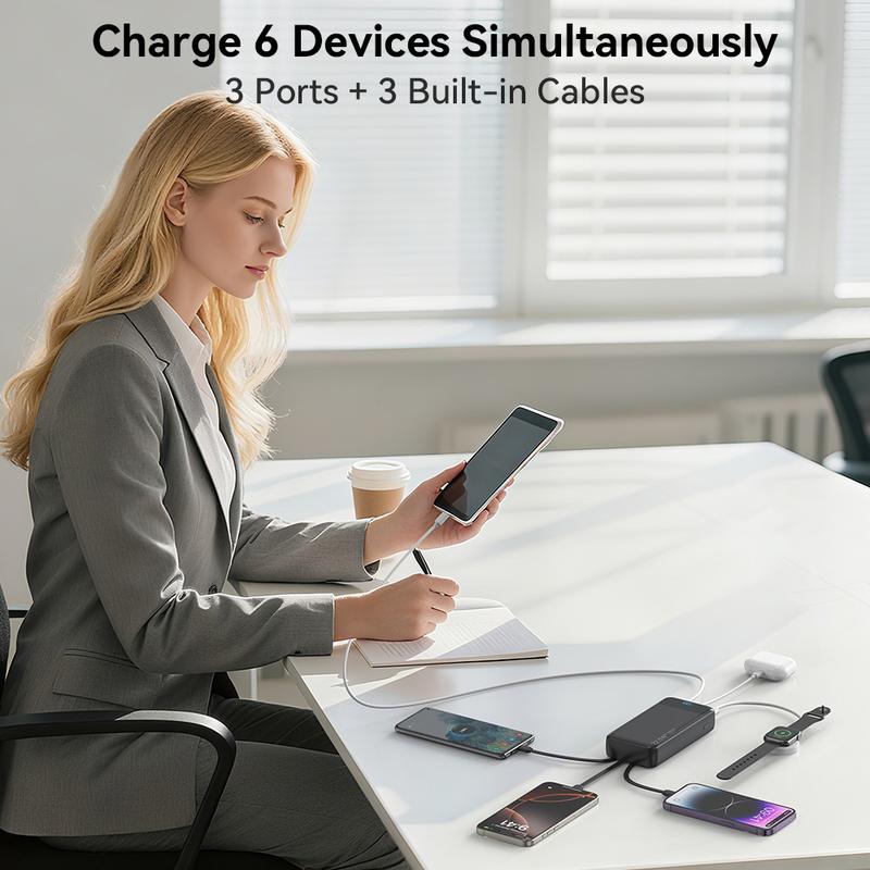 20000mAh large-capacity portable charger, with 4 cables and 6 outputs, PD20W fast charging digital display battery pack, suitable for power banks during travel and outdoor activities