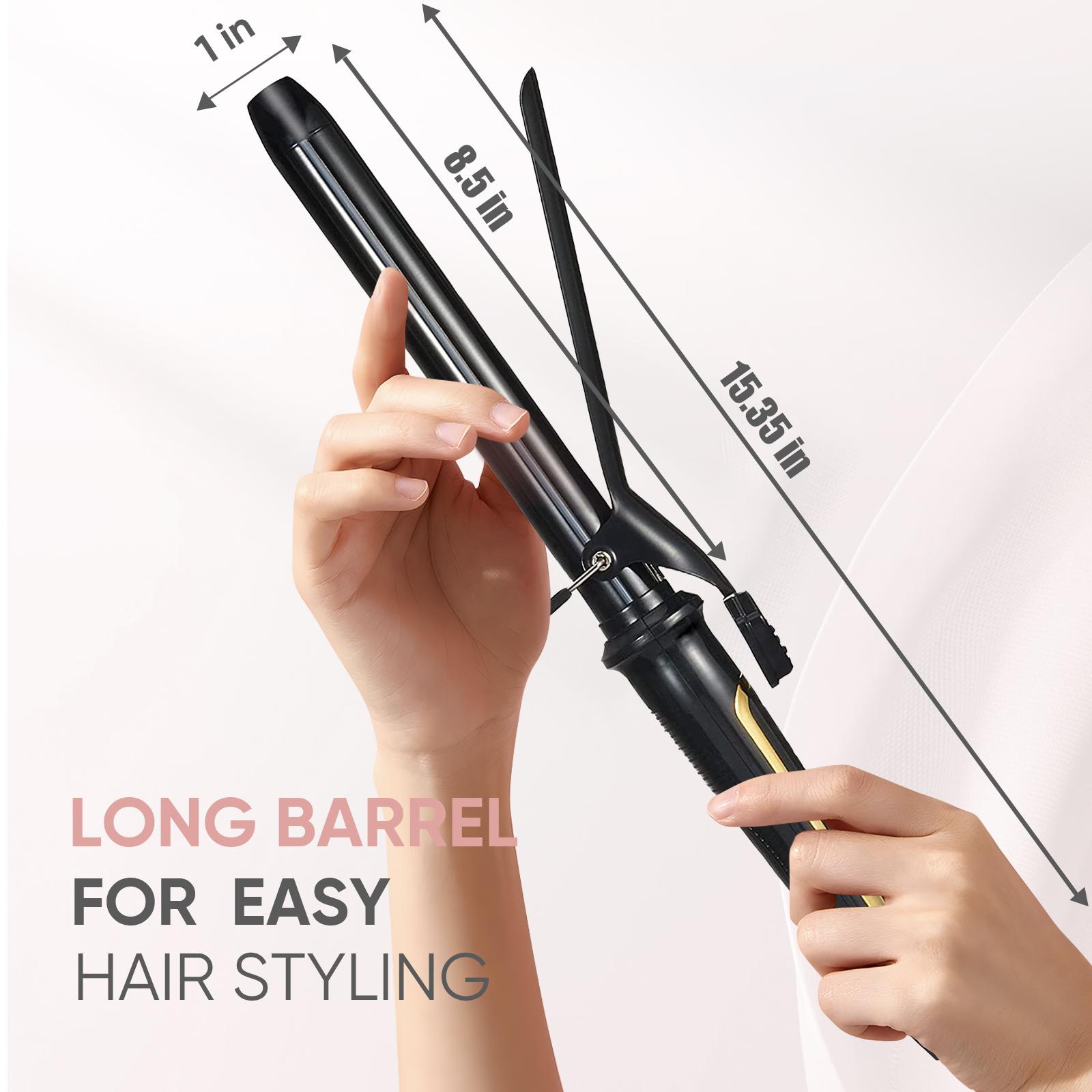 Lanvier 1 Inch Extra Long Hair Curling Iron with Ceramic Tourmaline Barrel, Professional Hair Curler up to 450°F with Dual Voltage for Worldwild Use, Hair Waving Style Curling Tool to Creat Small curls to Medium curls for Girls & Women–Black Comfort