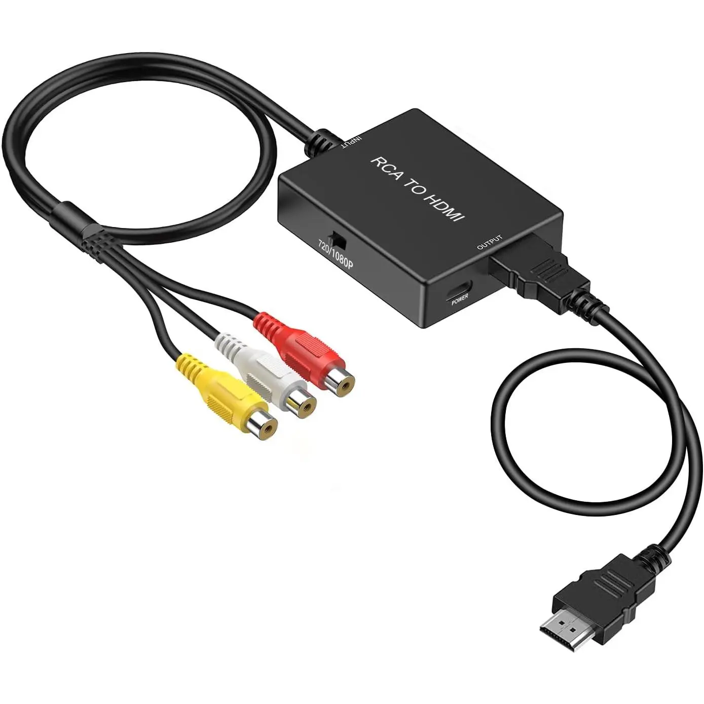 RCA to HDMI Audio Video Adapter Converter with HDMI Cable, Supports PAL/NTSC, HDTV Input/Output for PS2, VHS, VCR Source Devices