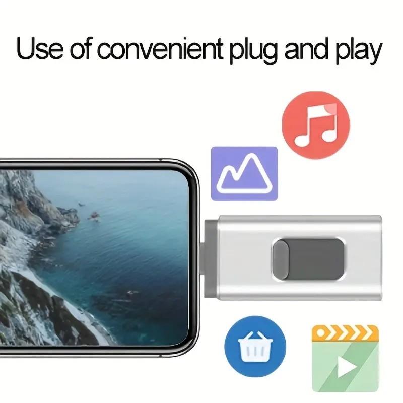 4-in-1 External Flash Drive for iPhone & Type-C & Android & Computer, USB 3.0 Memory Stick Photo Stick Thumb Drive, Photo & File Backup with App, Portable OTG PenDrive, 64GB 128GB 256GB 512GB 1TB, Christmas Gift for Boyfriend & Husband & Wife