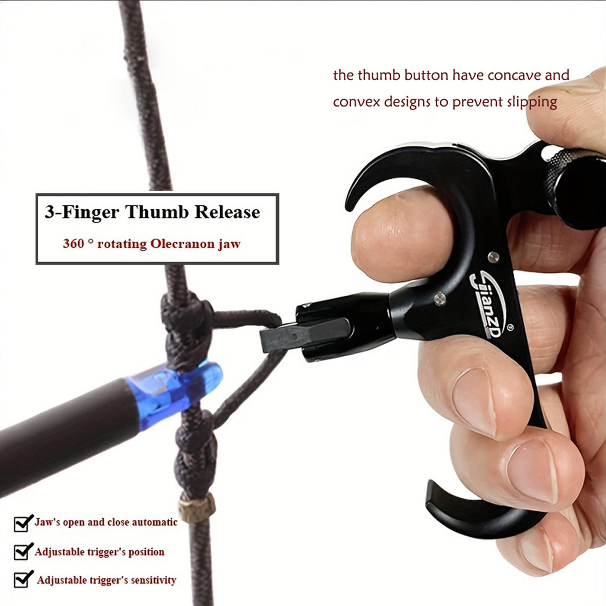 JianZD 3-Finger Thumb Bow Release, Adjustable Sensitivity & 360° Rotatable Head, Aluminum Alloy for Target Shooting,For Compound Bow Precision Archery Release Aids Three Finger Grip Alloy Construction Durable alloy material JianZD 3-Finger Thumb Bow Release, Adjustable Sensitivity & 360° Rotatable Head, Aluminum Alloy for Target Shooting,For Compound Bow Precision Archery Release Aids Three Finger Grip Alloy Construction Durable alloy material