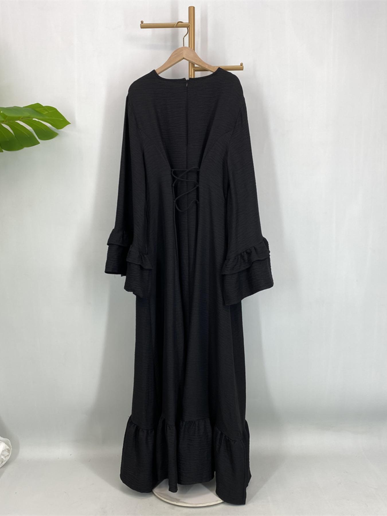 EID Muslim Women Long Robe, Islamic Clothing, Multicolor Bubble Sleeves, Fitted Plain Design, Suitable for Daily Wear & Religious Occasions