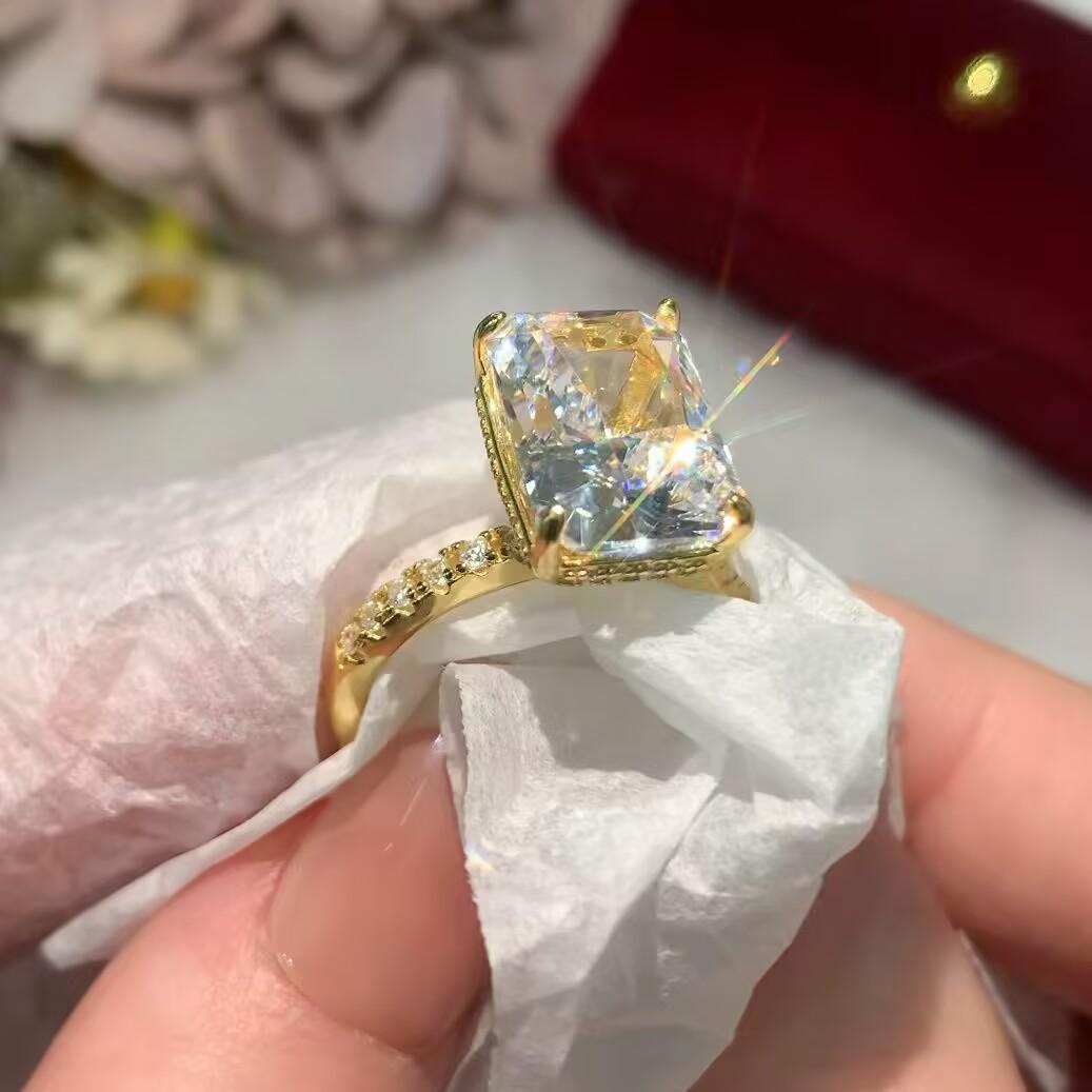 S925 Sterling Silver Ice Flower cut rectangular ring 9*13mm 8A cubic zirconia ring fashion jewelry accessory woman girl promise ring-155(20%)