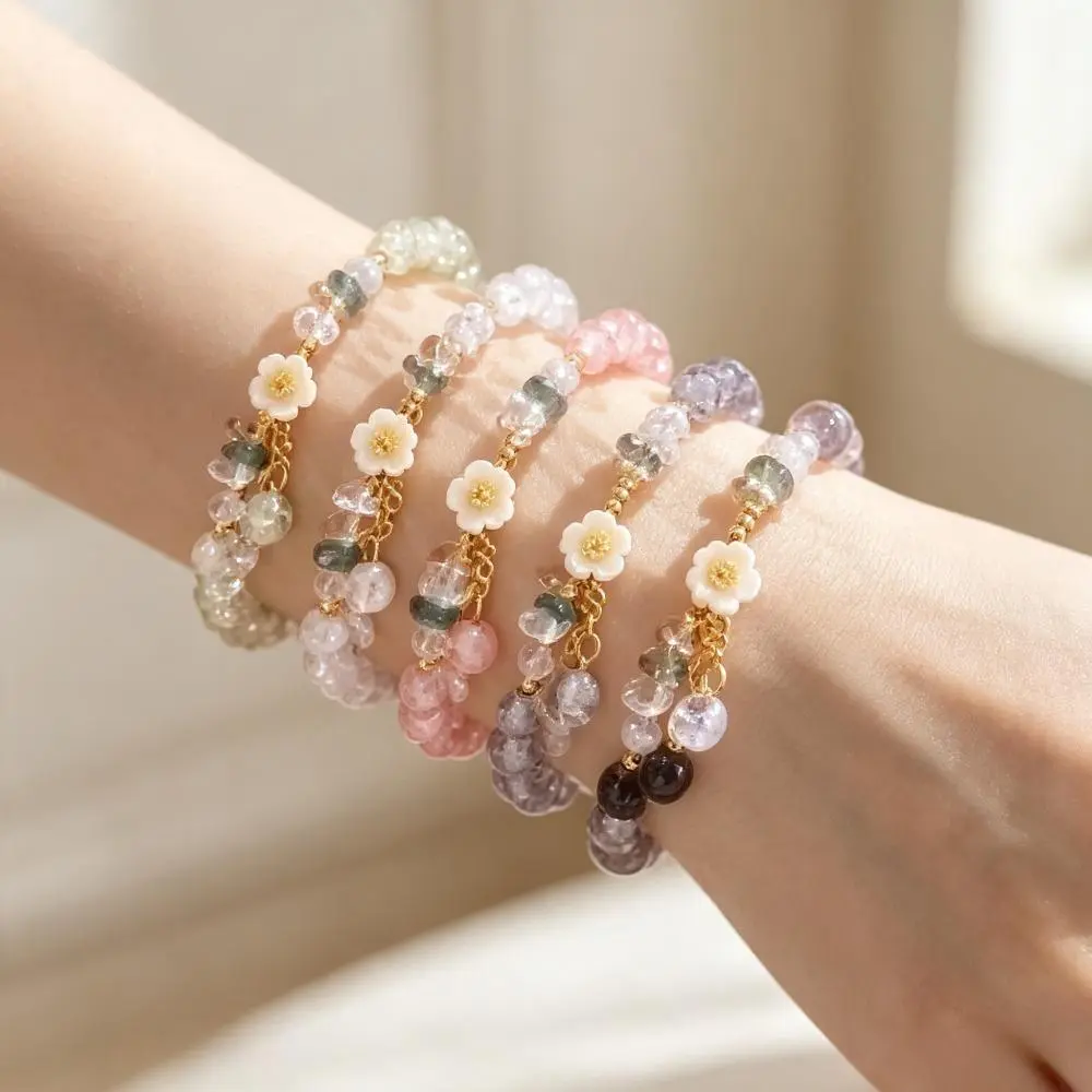 Women's 6PCS Vintage Glass Bead Flower Bracelet Set - Adjustable Flower Charm Chain Jewelry Bracelets & Bangles for Daily, Party Wear, Flowers