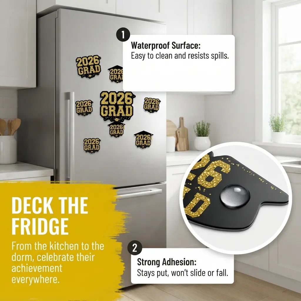 2026 Winter Graduation Strong Magnetic Metal Soft Magnets, Waterproof Reusable Magnets with 8 Word & Number Designs, Durable Car Exterior Accessory, Ideal for Graduation Party Decor, Cruise Cabin Doors & Home Refrigerator Decoration