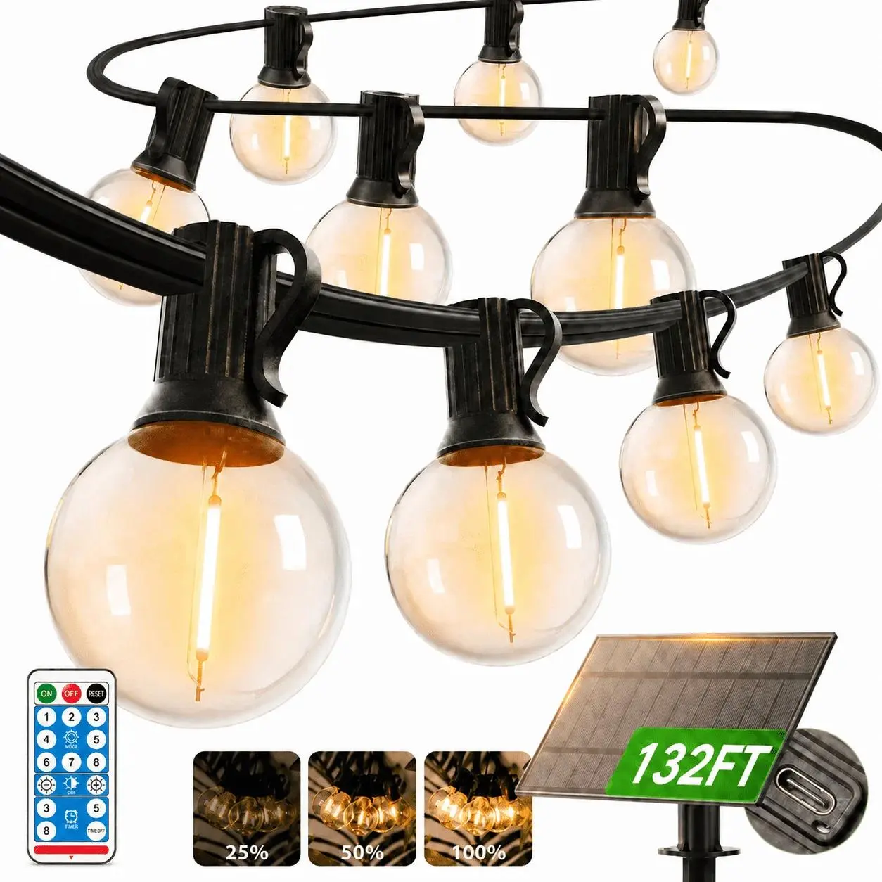 66FT 30LED solar string light outdoor waterproof remote control, USB | shatterproof outdoor light, 4000mAh battery, dimmable timer mode, solar courtyard light for backyard, garden, camping use