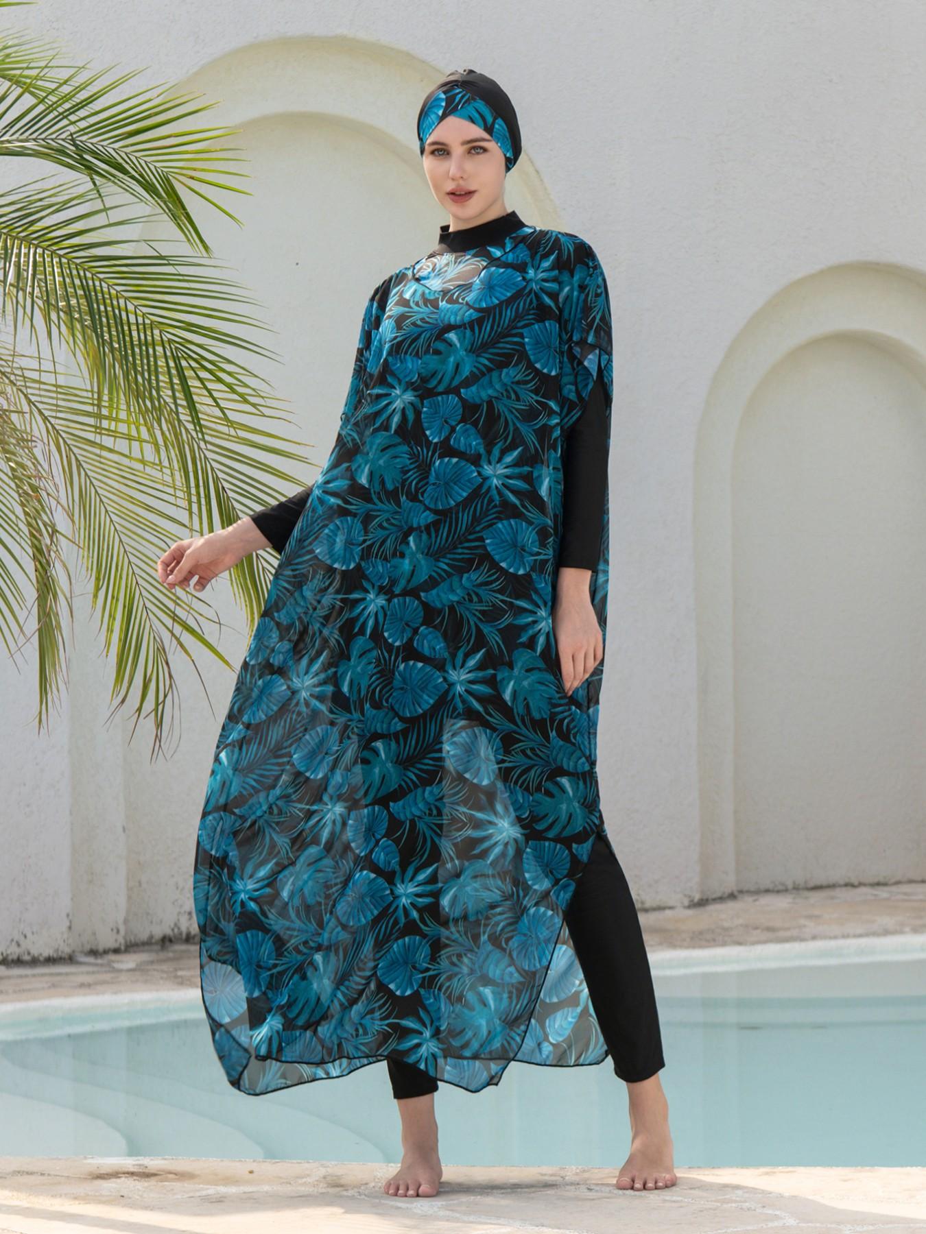 Muslim Ramadan Long Sleeve Pants Set, Women's Conservative Middle East Bikini Full Coverage Swimwear, Summer Beach Vacation Style