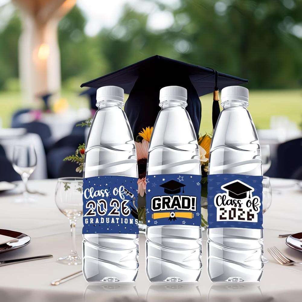 36Pcs Blue Class of 2026 Stickers, 3 Patterns x 12, Graduation Water Bottle Labels with Caps & Diplomas, Perfect for 2026 Graduation Ceremony Decor & Party Favors.