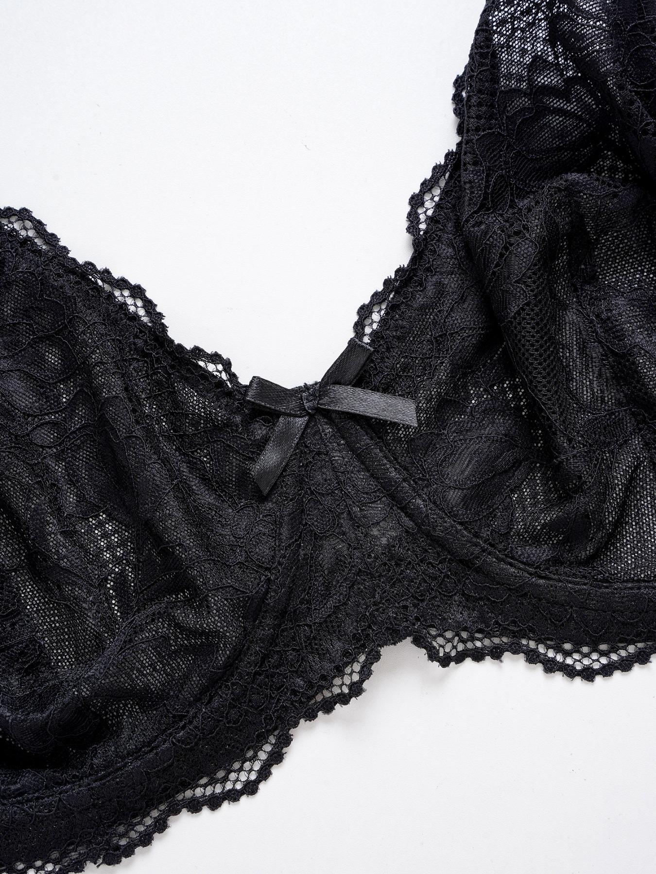 Plus Size Unlined Lace Bras for Women, Full Coverage Minimizer Bra, No Padding, Semi-Sheer, Moisture-Wicking, Breathable, Underwire Support