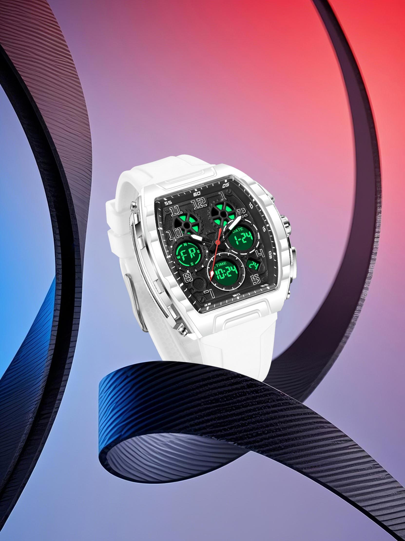 Foxbox Sporty Dual Display Wristwatch for Men & Women, Analog-Digital Quartz Movement, Blue Band, Perfect Gift for All Seasons Foxbox Sporty Dual Display Wristwatch for Men & Women, Analog-Digital Quartz Movement, Blue Band, Perfect Gift for All Seasons