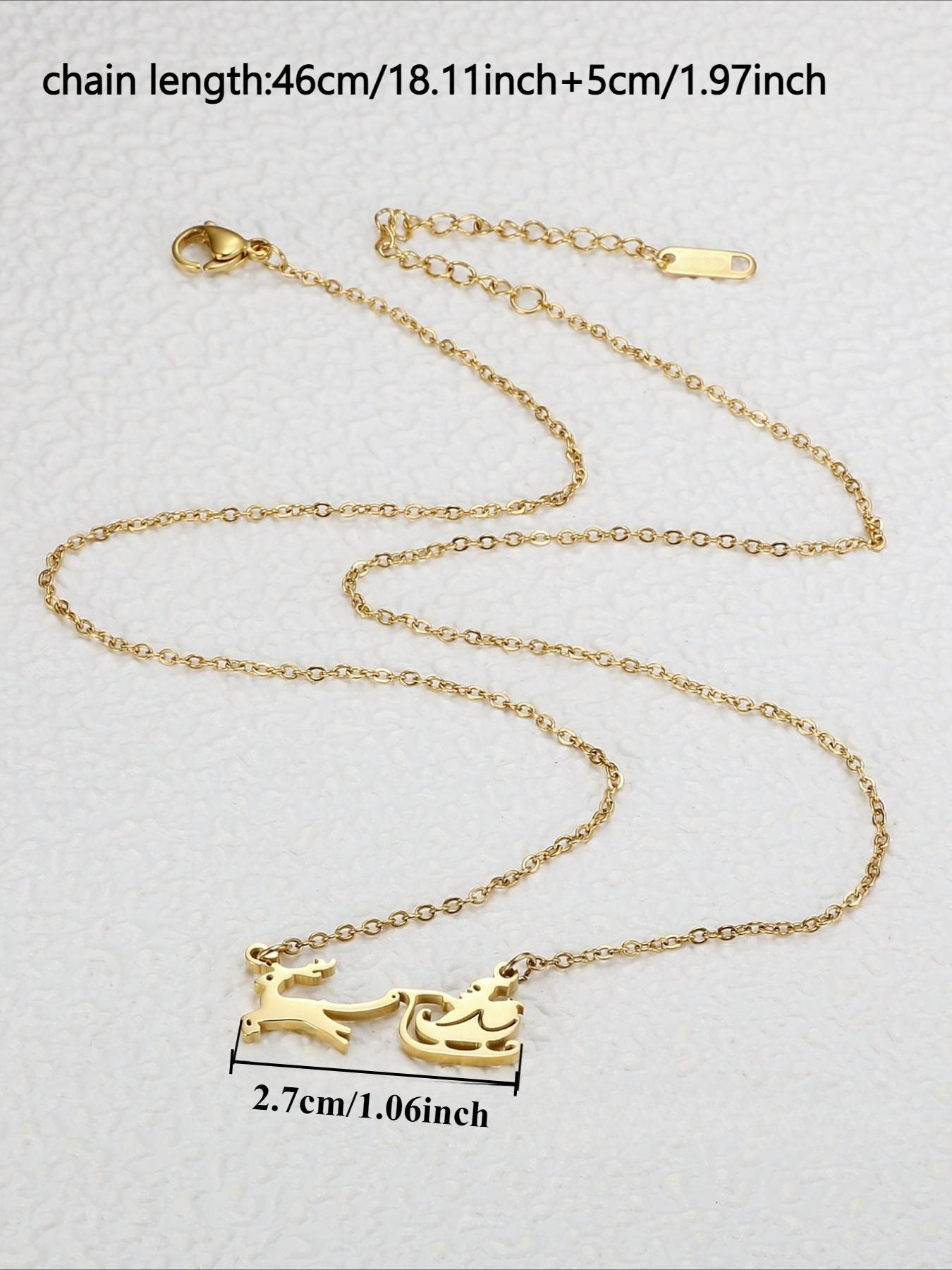 Santa Claus Elk Sled Pendant Necklace, Stainless Steel Non Fading, Personalized Versatile Accessory, Christmas Accessories