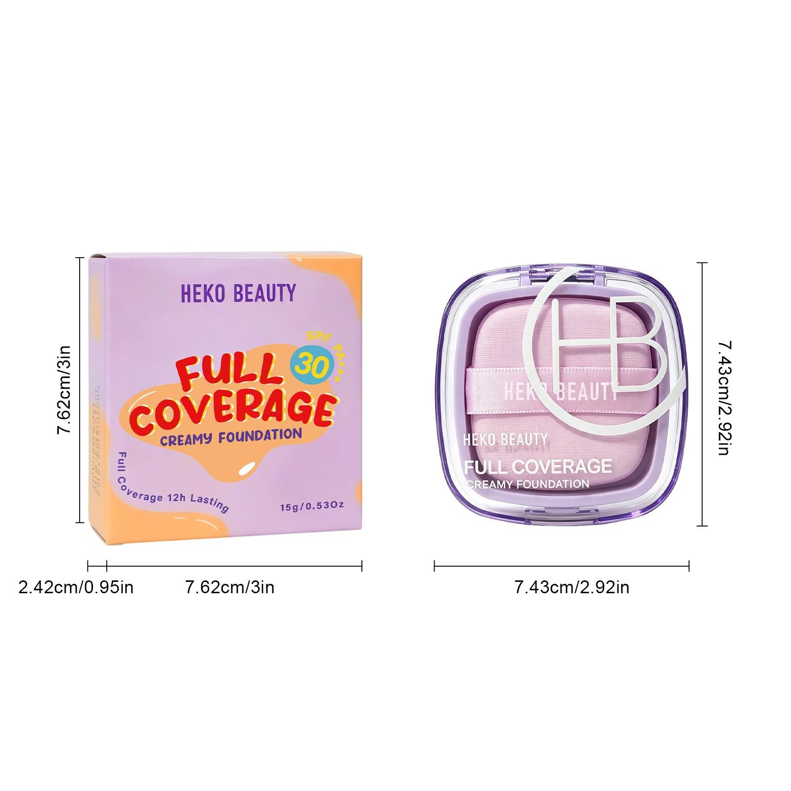 Heko Beauty Cream Foundation, Moisturizing Makeup Foundation, High Coverage Long-Lasting, Waterproof Sweatproof, Poreless, Three Colors Available, 15g, 1 Piece