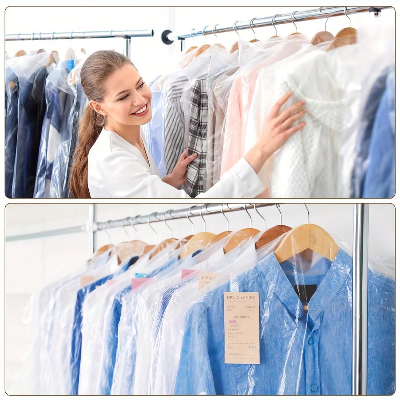 20/50pcs Transparent Plastic Bags for Dry Cleaning Stores, Dustproof Hanging Clothing Bags, Clothes Storage Bag, Home Shop Use, 6 Sizes Available