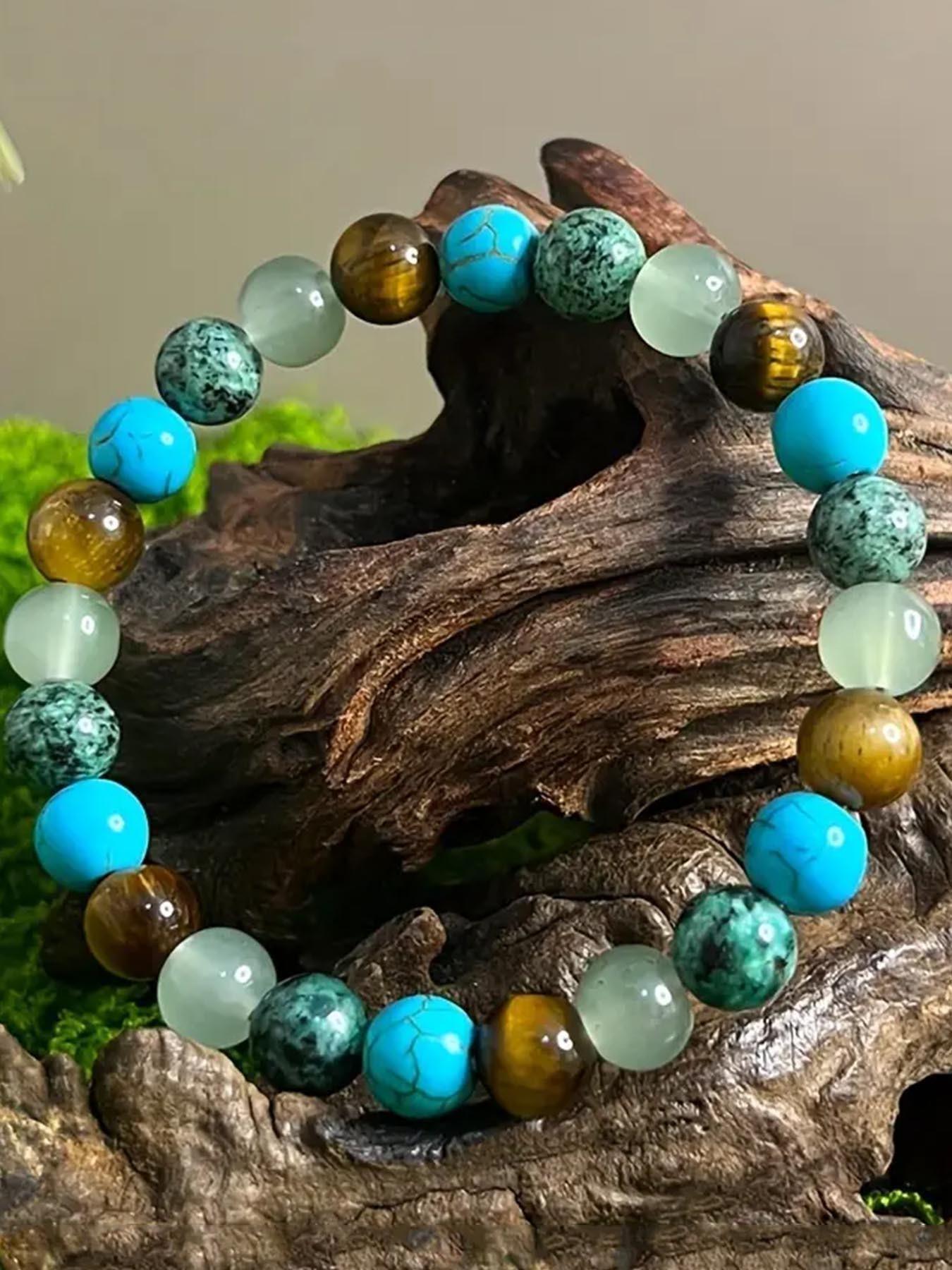 1pc Tiger's Eye Stone, Granite, Amethyst, Lapis Lazuli, Green Pine Stone,Anxiety Bracelet Tiger Eye Stone, African Turquoise Bracelet,Fashionable Commuter Bracelet, Versatile For Daily Wear,Jewelry for Men and Women, Perfect Gift