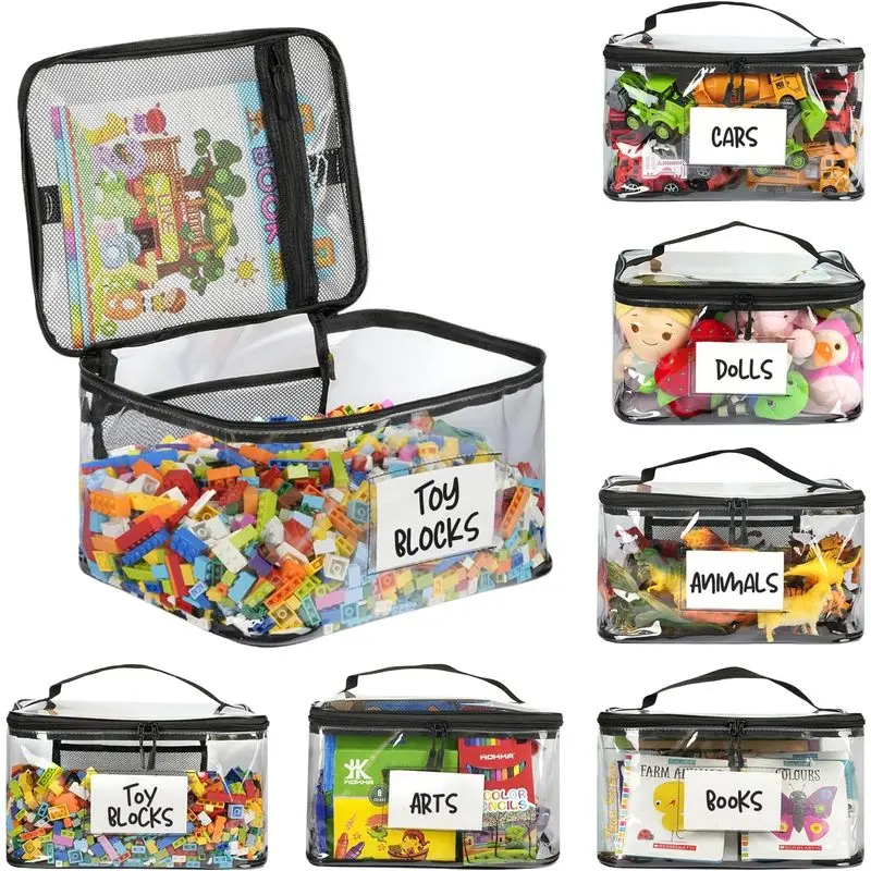 6-Pack Extra Large Toy Storage Bags with Zippers & Labels, Reusable Clear TPU Waterproof Organizer for Kids Toys, Building Blocks, Puzzles, Dolls, Board Games - Durable, BPA-Free, Travel-Friendly