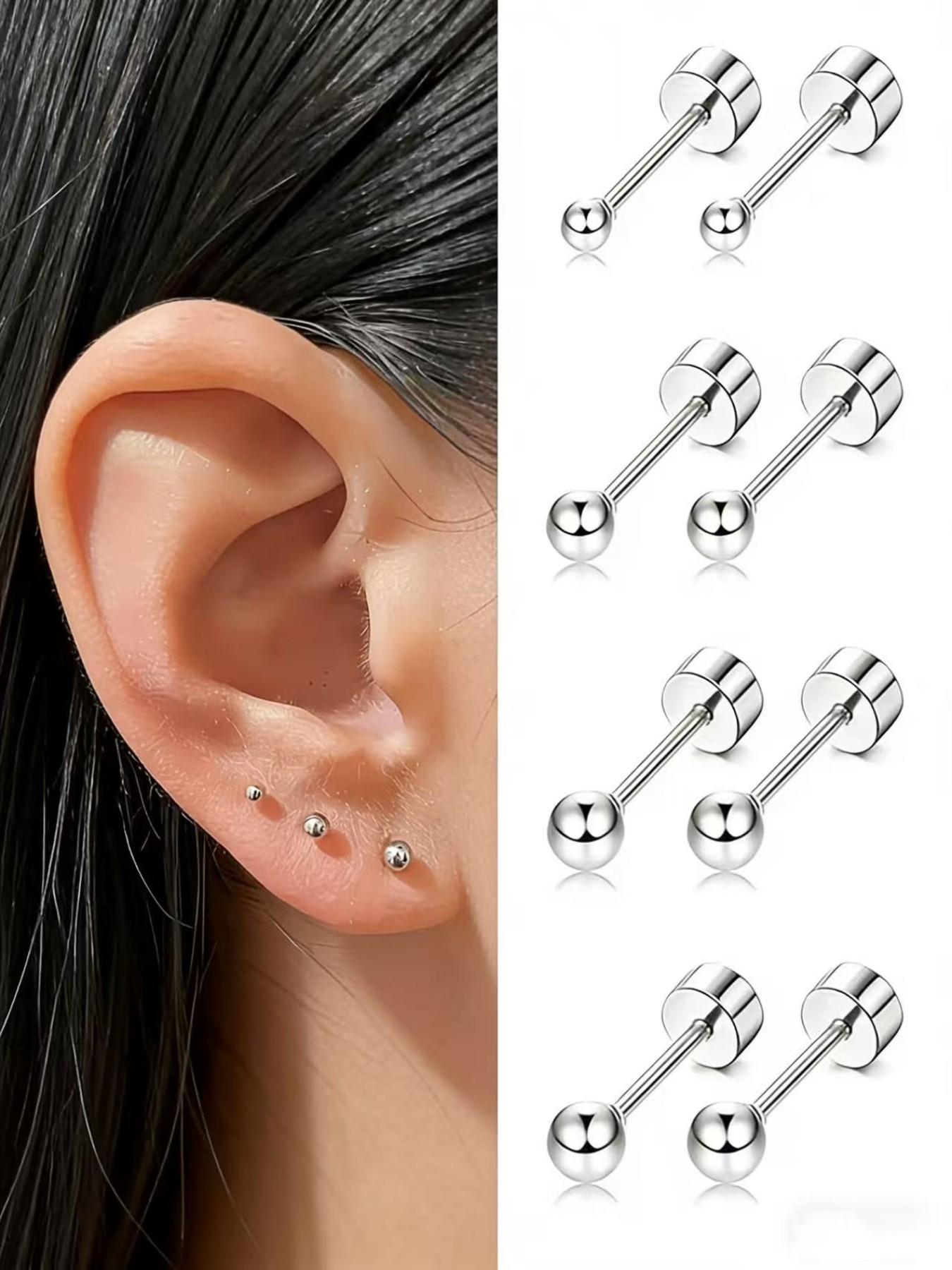 6pcs Stainless Steel Ball Earrings Set, 2mm 3mm 4mm Screw Back Studs, Hypoallergenic, Unisex, Shower & Sleep Safe, Allergy-Free Gift