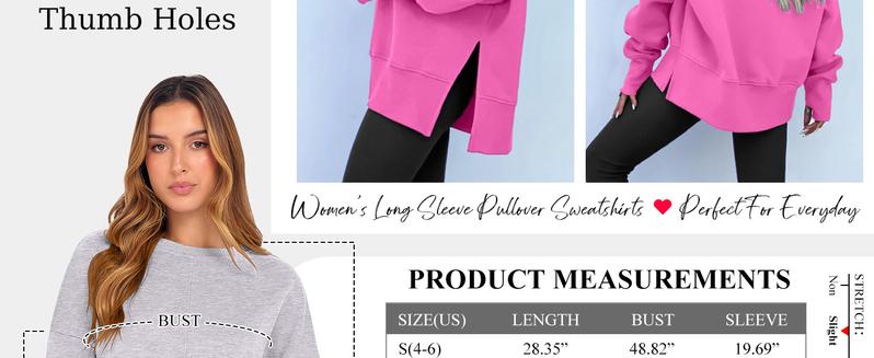 ANRABESS Women Oversized Sweatshirts Thumbhole Long Sleeve Hoodies Shirts 2025 Fall Side Slit Pullover Top Teen Y2k Outfits