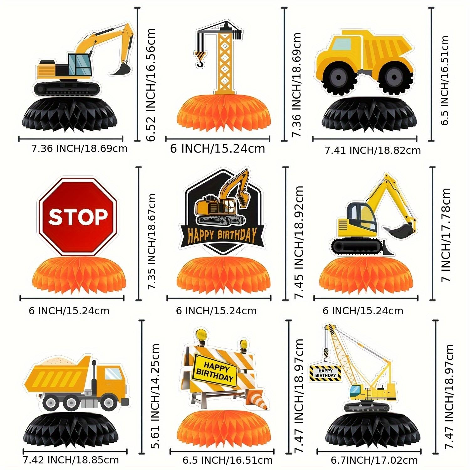9Pcs Construction Party Decorations Honeycomb Centerpieces Dump Truck Excavator Table Toppers 3D Paper Ornaments for Kids Boy Birthday Party Supplie