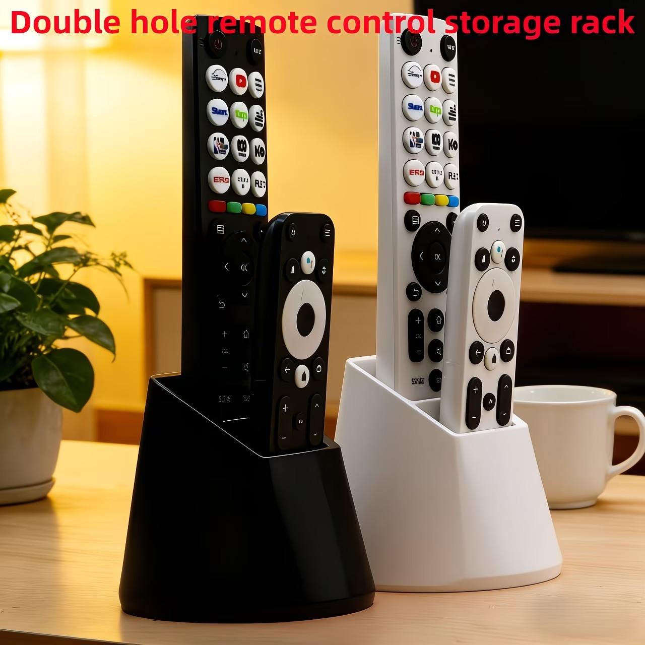 2-Hole Remote Control Holder, Holds 2 Remotes, Minimalist Black & White Design, Organizer for TV, Air Conditioner, Light Remotes & Office Supplies, Practical Desktop Storage Stand