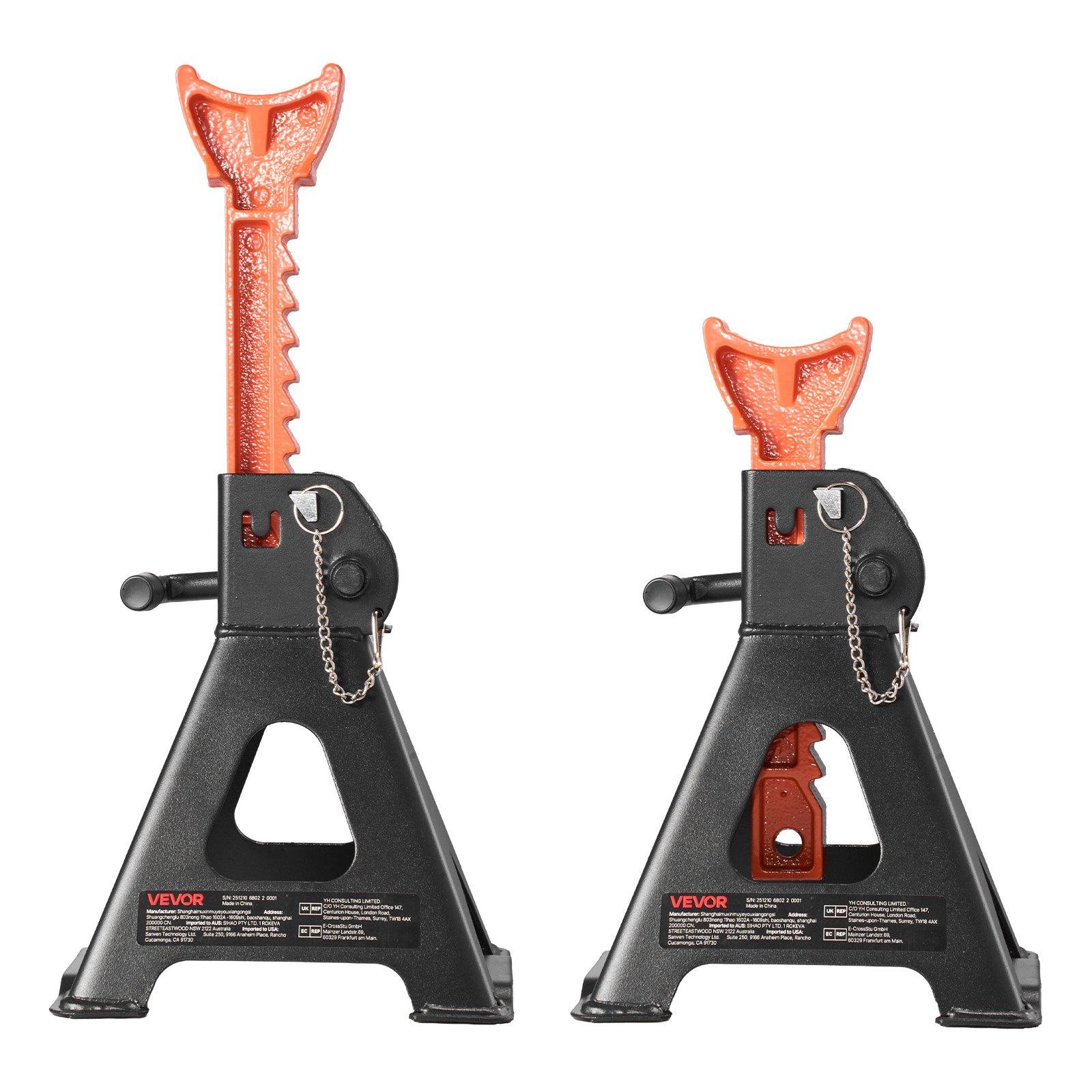 VEVOR Jack Stands, 3 Ton (6, 600 lbs) Capacity, 10.8-16.3 in Adjustable Height, Heavy Duty Steel Jack Auto Stands with Double Locking, for Lifting SUV, Pickup, Car, UTV/ATV, 1 Pair, Black and Orange