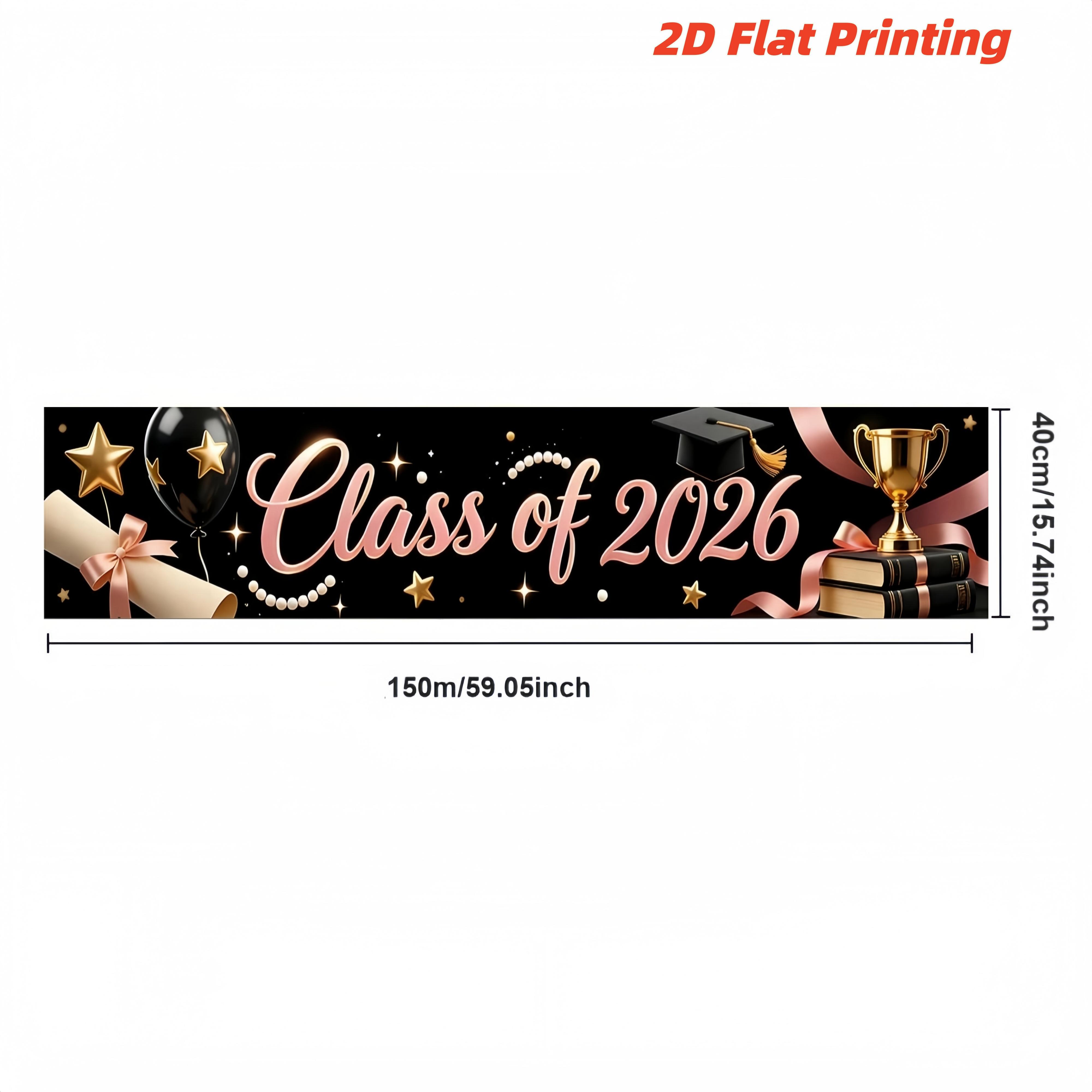 2D Flat Class of 2026 Graduation Decoration Set 1 piece banner + 3 piece door curtain set Polyester material Pink gold bachelor's hat balloon graduation banner 2026 graduation ceremony party photo hanging cloth Campus graduation season atmosphere decorati