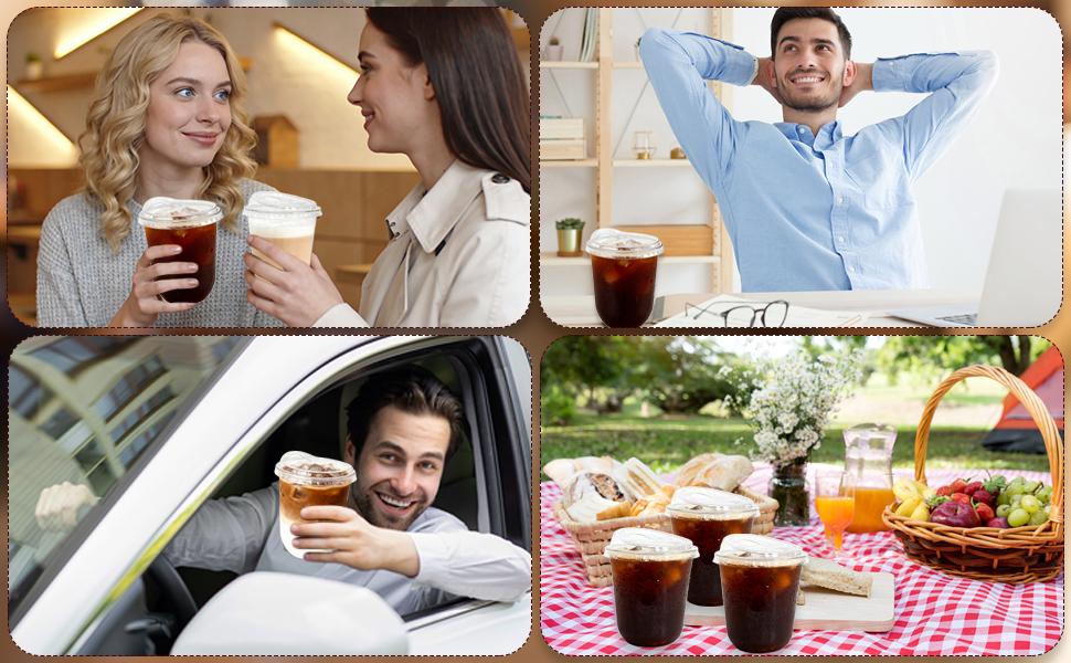 60 Pack Clear Cups with Strawless Sip Lids,16 oz Disposable PET Crystal Iced with Lids,Round Bottom Cup for Iced Coffee Juice Smoothie Cold Beverage Coffee Shops and