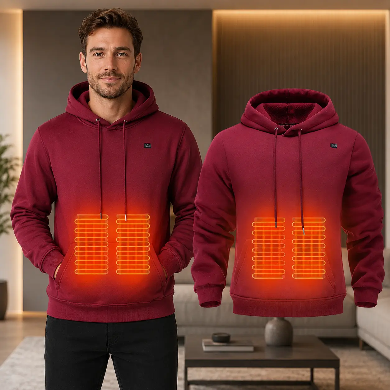 Men's Heated Hoodie, Electric Heating Hoodie for Men, Rechargeable Heated Sweatshirt with Front Heating Panels, Warm Fleece Pullover Hooded Jacket, Winter Thermal Hoodie for Outdoor Work, Camping, Hiking, Fishing, Travel, Cold Weather Gear, Comfortable St