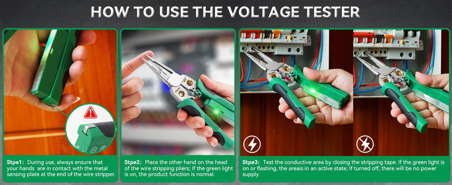 8 In 1 Wire Stripper With Voltage Tester, Multi-Function Electric Wire Stripping Tool For Cutting And Pulling Pliers, Electrician Repair Tool, Wire Strippers Electrical (Green)