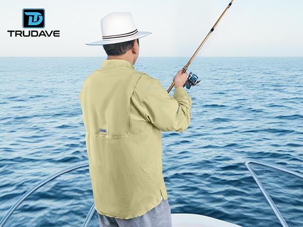 TruDave Men's Long Sleeve Fishshirt, Clothing with SPF Sun Protection, Sun Proof UV 50+ Protection Sunblock Long Sleeve Fishing Shirts for Men, Performance Fishing Gear Shirts Khaki Outdoor Breathable