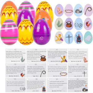 12 Pcs Resurrection Easter Story Eggs with Matching Religious Easter Story Cards Easter Basket Stuffers Fillers Christian Empty Eggs for Easter Decorations Home Party School Activity Decor