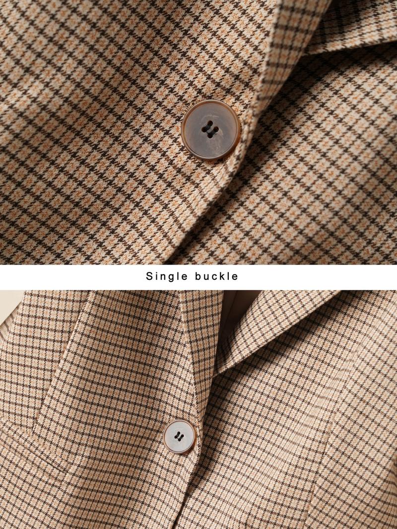 Women's Plaid Lapel Blazer Jacket, Spring & Fall Fashion Long Sleeve Office Wear, Casual Elegant Outerwear for Women, Business Attire Clothes