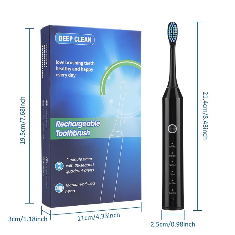 Electric Toothbrush,  With 4 Replacement Brush Heads 6 Modes Rechargeable Toothbrush, Waterproof Design Teeth Cleaning