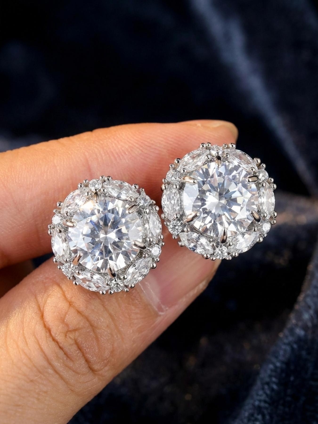 Elegant Zirconia Round Stud Earrings, Luxurious Crystal Ear Jewelry, Fashionable High-End Accessory for Women, Perfect Gift Idea